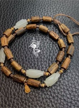 *吉祥玉易坊*新疆和田籽料 白玉翁仲  奇楠手串  绕手两圈手链
