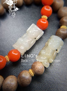 *吉祥玉易坊*新疆和田籽料 白玉  遇贵人  南红/沉香 单圈手串