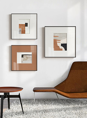 原色记载现代简约装饰画正方形挂画橙色抽象休闲区壁画艺术墙画