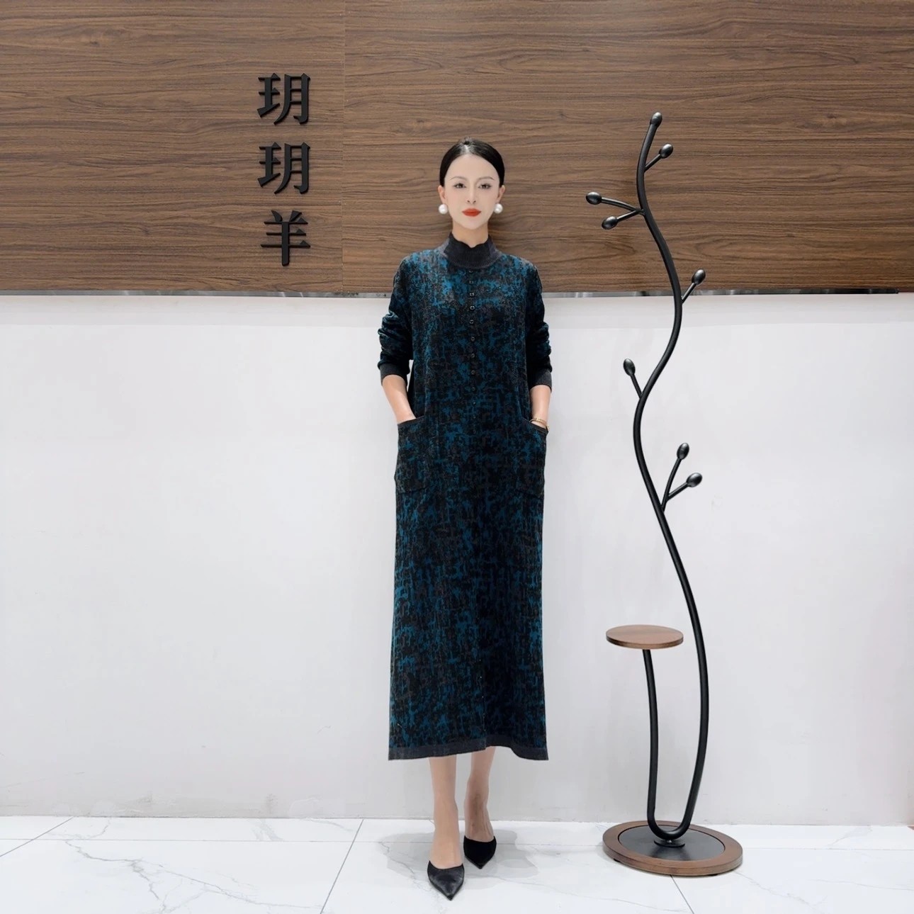 A311湖绿提花设计款气质秋冬轻奢针织连衣裙时尚复古玥玥羊,女装/女士精品,连衣裙,淘宝优惠券,粉丝福利购,淘宝优惠卷