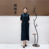 A311湖绿提花设计款 气质秋冬轻奢针织连衣裙时尚 复古玥玥羊