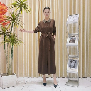 A129咖色收腰设计款 复古玥玥羊 气质秋冬轻奢针织连衣裙时尚