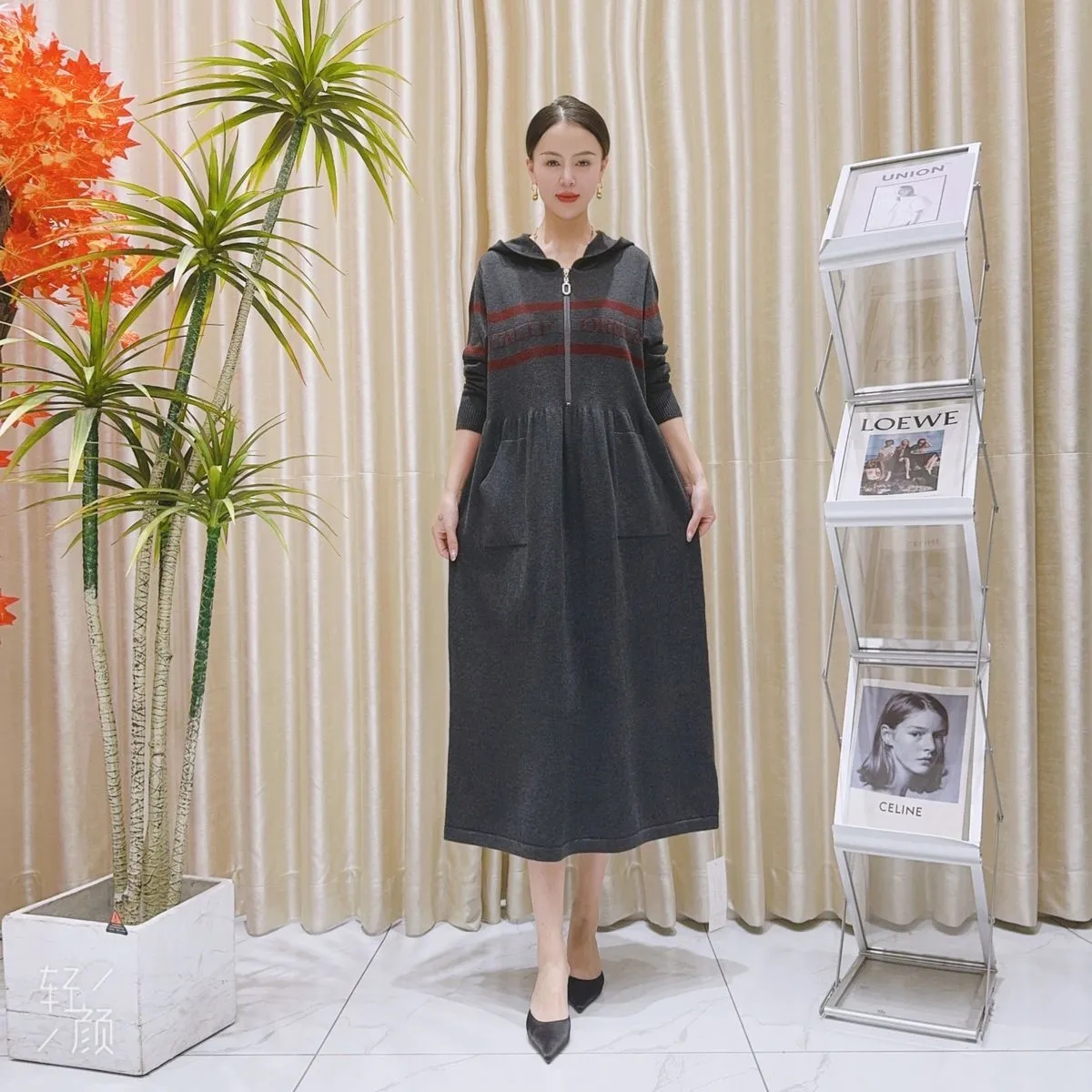 A169灰色拉链设计款气质秋冬轻奢针织连衣裙时尚复古玥玥羊