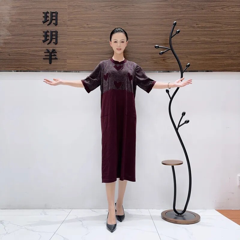A589红色彩丝爱心连衣裙收腰显瘦设计师优雅时尚气质复古夏玥玥羊