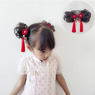 儿童假发苞韩国女孩头饰品古风汉服宝宝舞蹈表演唐装配饰发夹一对
