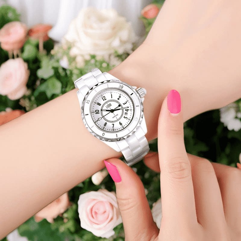 新款陶瓷女士手表全自动机械数字指针式夜光防水陶瓷女款女表ins