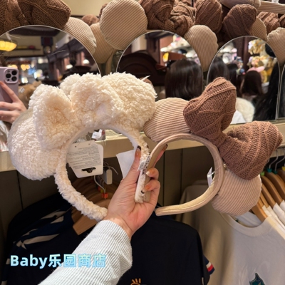 香港迪士尼 蝴蝶结米妮毛绒发箍女生发卡发带甜美头饰