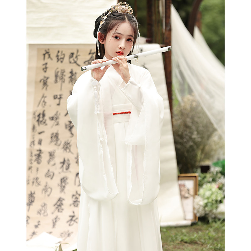 白色汉服女童春秋仙气魏晋制大袖衫古装交领齐腰仙女裙中国风套装
