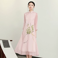 Fan Xiangyun 669 trà mùa hè nghệ sĩ trang phục retro phụ nữ vẽ tay voan Trung Quốc dịch vụ trà Zen - váy đầm váy maxi