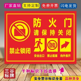 应急逃生防火门请保持关闭禁止锁闭安全出口禁止阻塞消防安全标志牌指示提示标识墙贴标牌标语牌定做贴纸定制