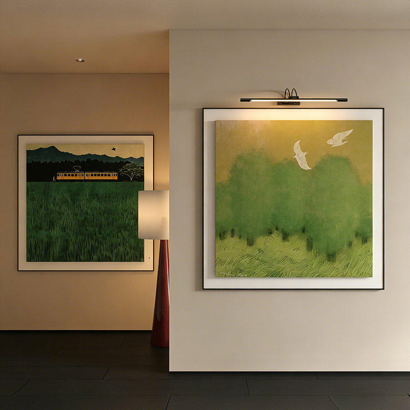 中古风林间飞鸟客厅装饰画现代简约绿色系客厅沙发背景墙组合挂画
