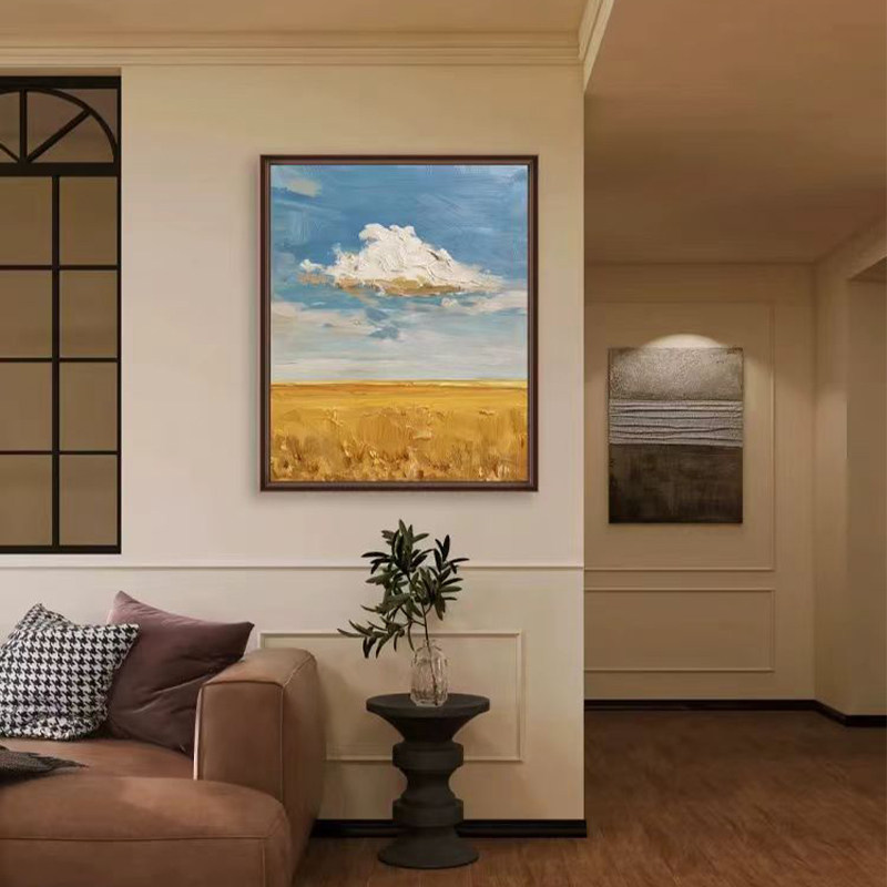 法式复古麦田风景装饰画简约客厅沙发背景墙挂画餐厅卧室治愈壁画