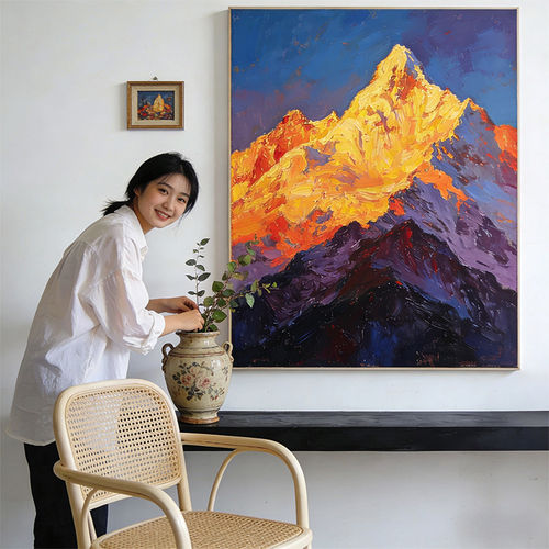 现代风抽象金山挂画客厅玄关立体感装饰画肌理感高级气质酒店壁画