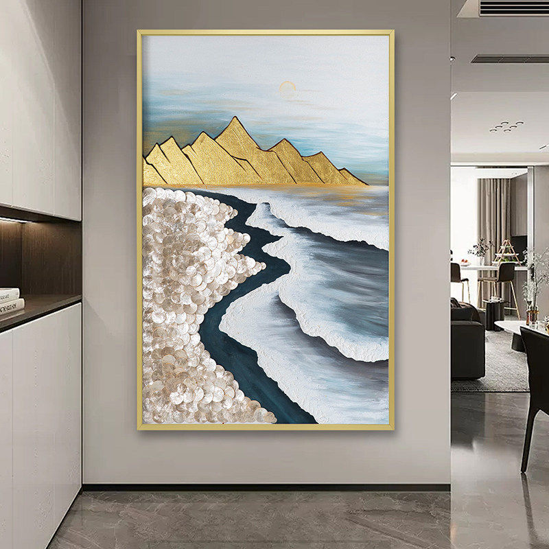 《日照金山》现代简约客厅装饰画欧式贝壳肌理感玄关挂画艺术壁画