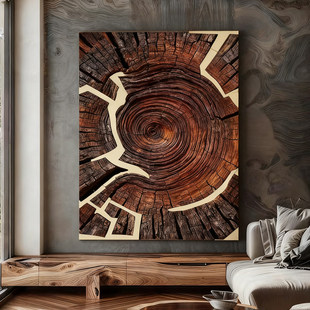 原木风树轮高级感客厅装饰画自然系质朴原始玄关挂画质感艺术墙画