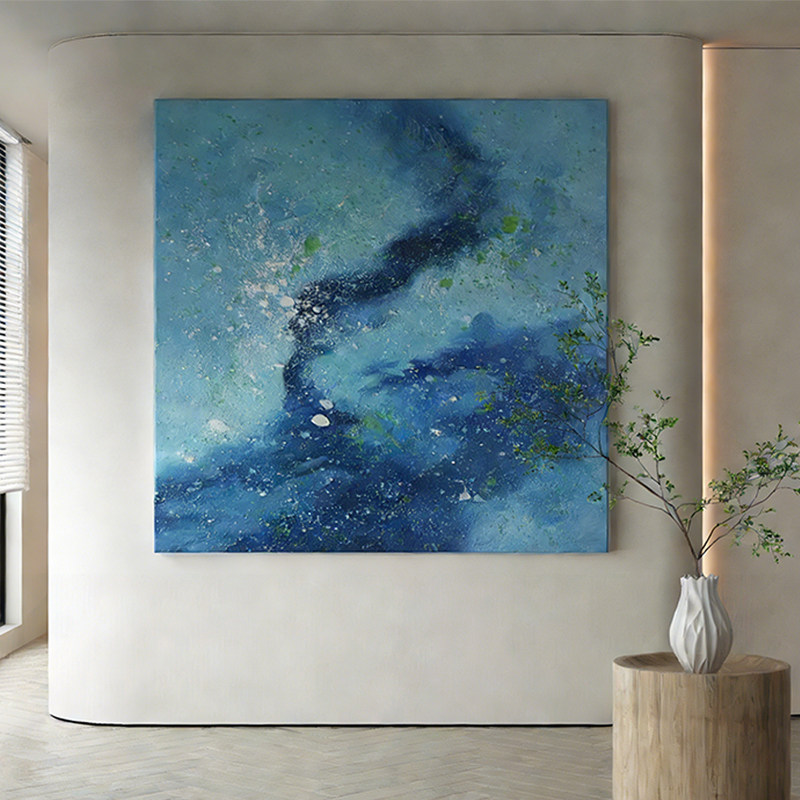 现代简约蓝调抽象肌理感装饰画小众室内软装挂画客厅玄关艺术壁画