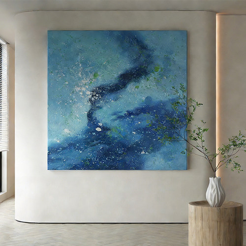 现代简约蓝调抽象肌理感装饰画小众室内软装挂画客厅玄关艺术壁画