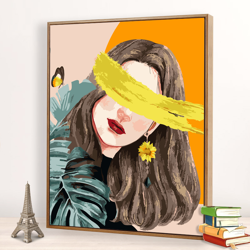 数字油画diy填充涂鸦油彩画逐梦女孩人物简单手工填色客厅装饰画