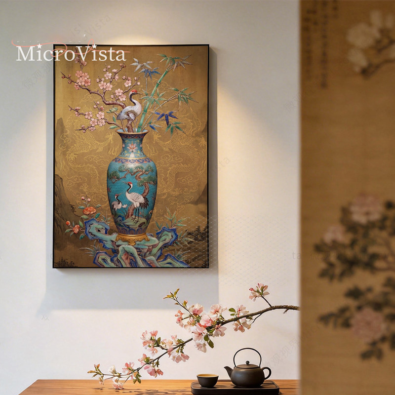 新中式松鹤玄关装饰画国风字画办公室摆件乔迁高端大气中堂壁挂画