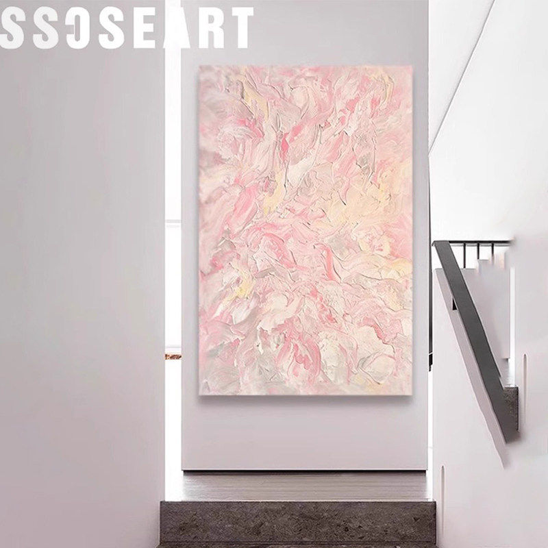 粉色奶油风肌理感装饰画玫瑰客厅抽象壁画小众艺术高级感玄关挂画