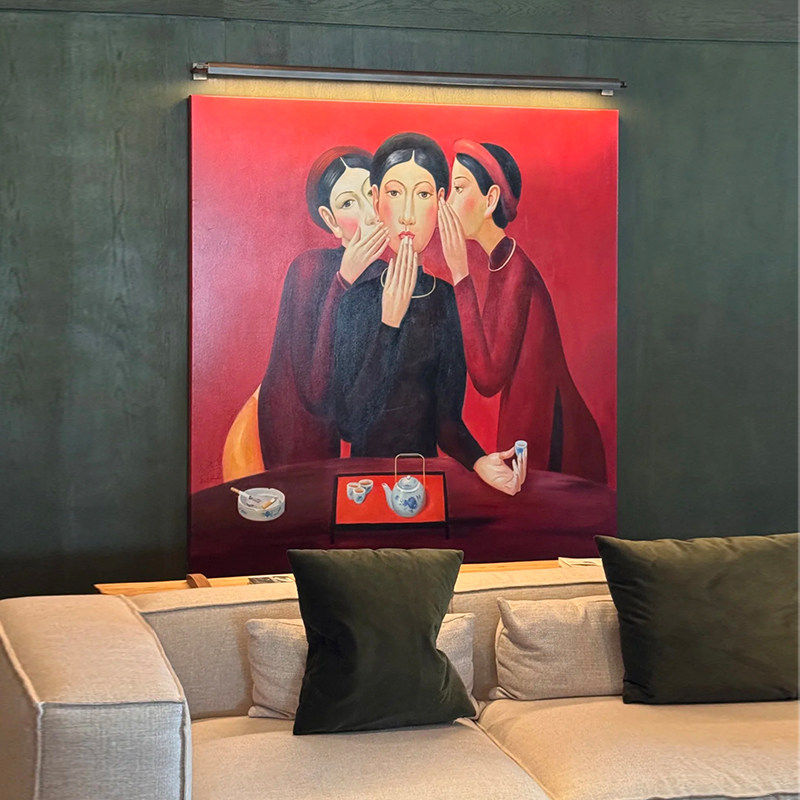 现代简约红色高级感酒店大堂装饰画抽象艺术人物客厅玄关艺术挂画