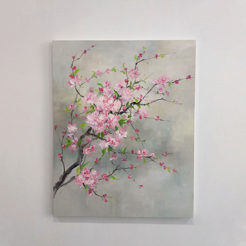《桃花朵》新中式客厅装饰画粉色桃花玄关走廊挂画沙发背景墙壁画