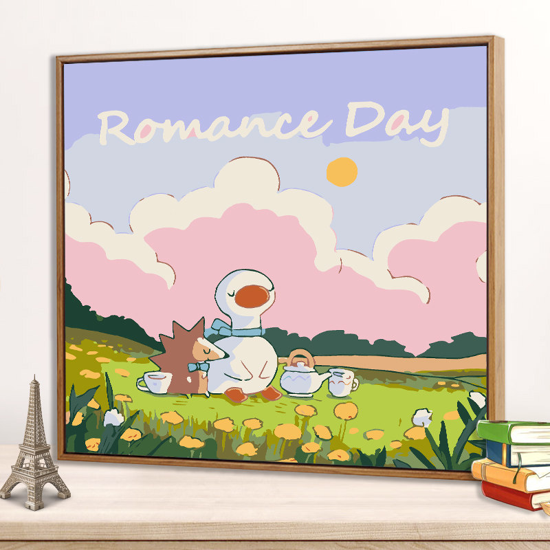 可达鸭子数字油画diy填充治愈画画手绘涂色儿童房油彩丙烯装饰画