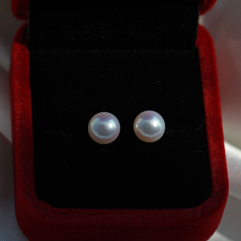 6A极光珍珠耳钉S999纯银养耳洞