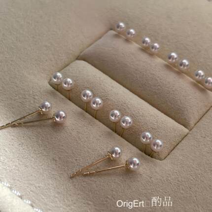 媲美新款海水日本akoya极光小灯泡baby珍珠18K黄金简单小耳钉耳饰