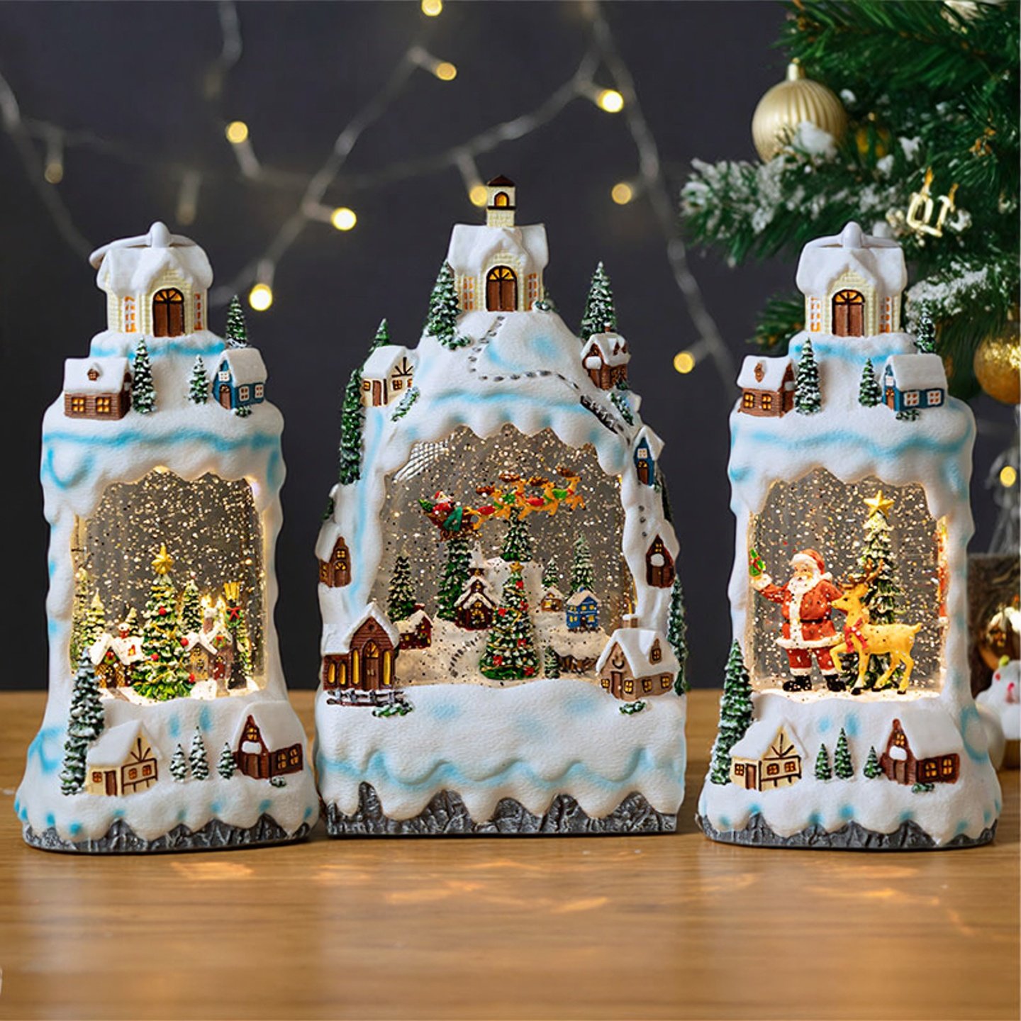 圣诞节水晶球音乐盒飘雪八音盒下雪雪花圣诞老人树鹿女生儿童礼物