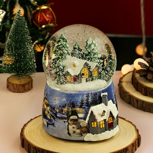 圣诞节水晶球女生机械发条音乐盒礼物八音盒送男生可旋转雪景下雪