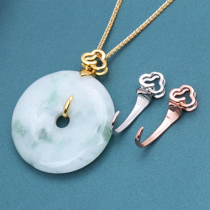 s925纯银平安扣夹扣简约光面翡翠玉器琥珀吊坠扣diy黄金色夹玉扣