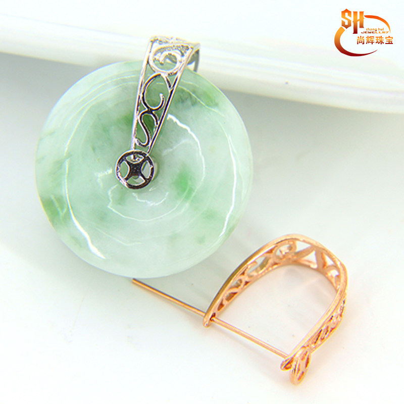 S925纯银平安扣夹扣厚款和田玉翡翠蜜蜡平安夹扣平安吊坠玉扣扣头