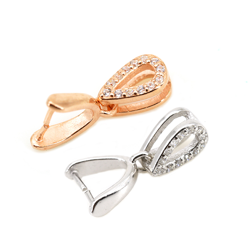 S925纯银扣水滴形对夹扣玉石水晶挂件扣蜜蜡琥珀卡扣玉器吊坠扣头