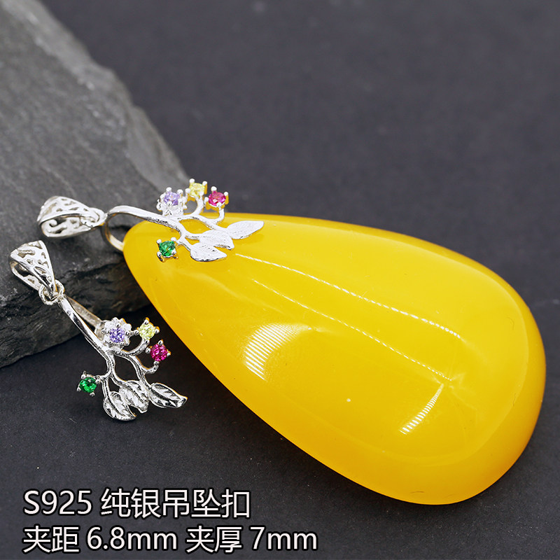 S925纯银扣翡翠玉坠水晶扣头琥珀蜜蜡挂件吊坠扣头水晶卡扣对夹扣