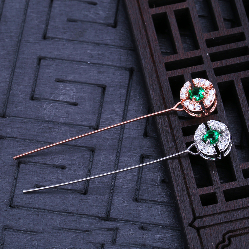 S925纯银直针扣斜孔歪孔左右孔挂件扣翡翠玉器蜜蜡绑式扣头万能扣