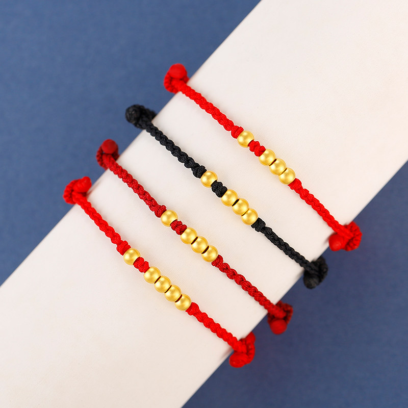 绳艺黄金转运珠手链女足金999情人节情侣手绳送对象礼物