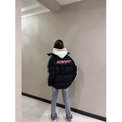 慵懒风设计感三条杠棉袄