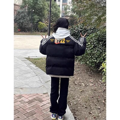 外套三条杠加厚保暖羽绒棉服女