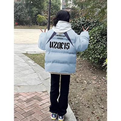 美式街头小众设计感拼色棉服女