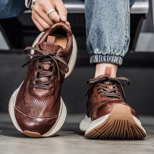 潮流复古休闲跑步防滑运动皮面老爹鞋 2025新款 增高 秋冬季 莆田男鞋