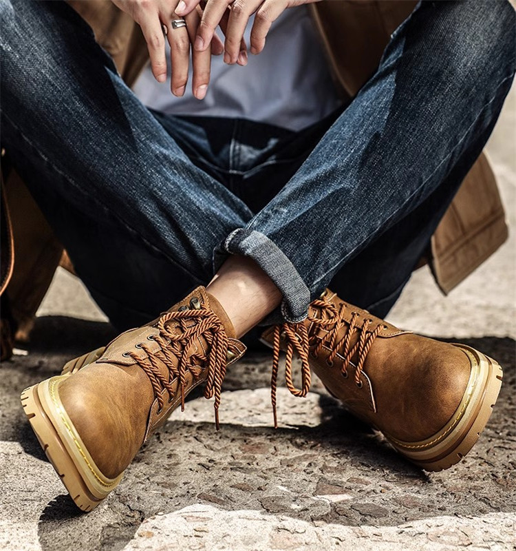 MARTIN BOOTS MENS SHOES WINTER HIGH-TOP BRITISH VINTAGE LEATHER BOOTS MENS COMBAT WORKWEAR MID-TOP PLATFORM DESERT RHUBARB BOOTS