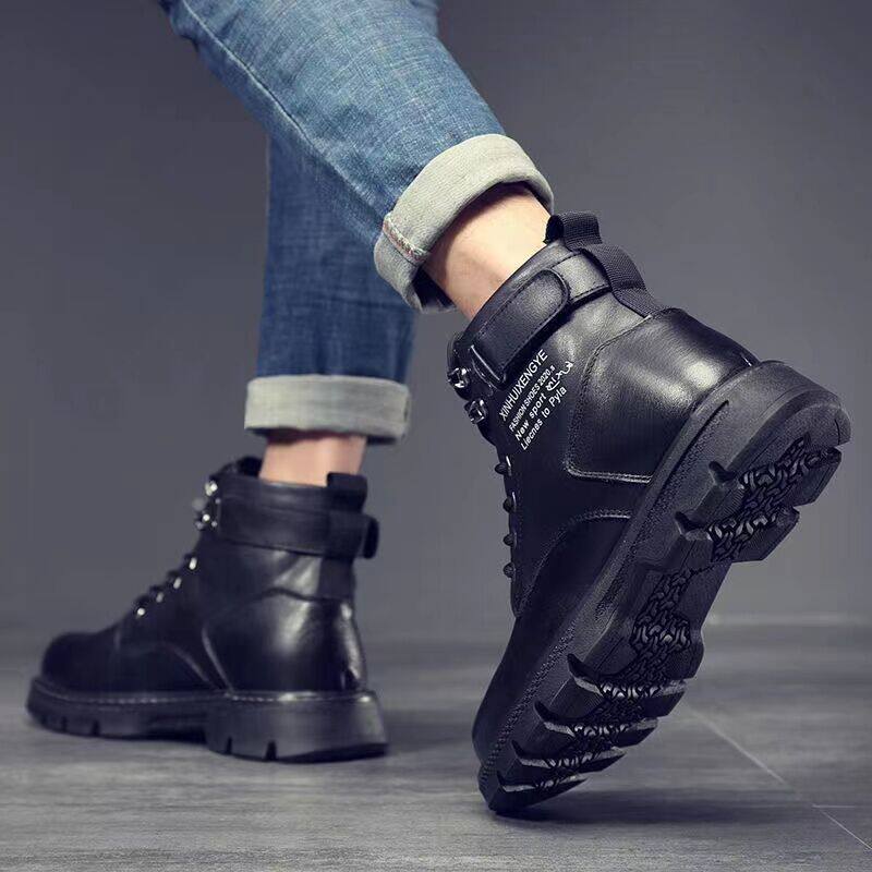 马丁靴男鞋冬季2024新款秋冬黑色皮鞋男士英伦风短靴男款高帮工装
