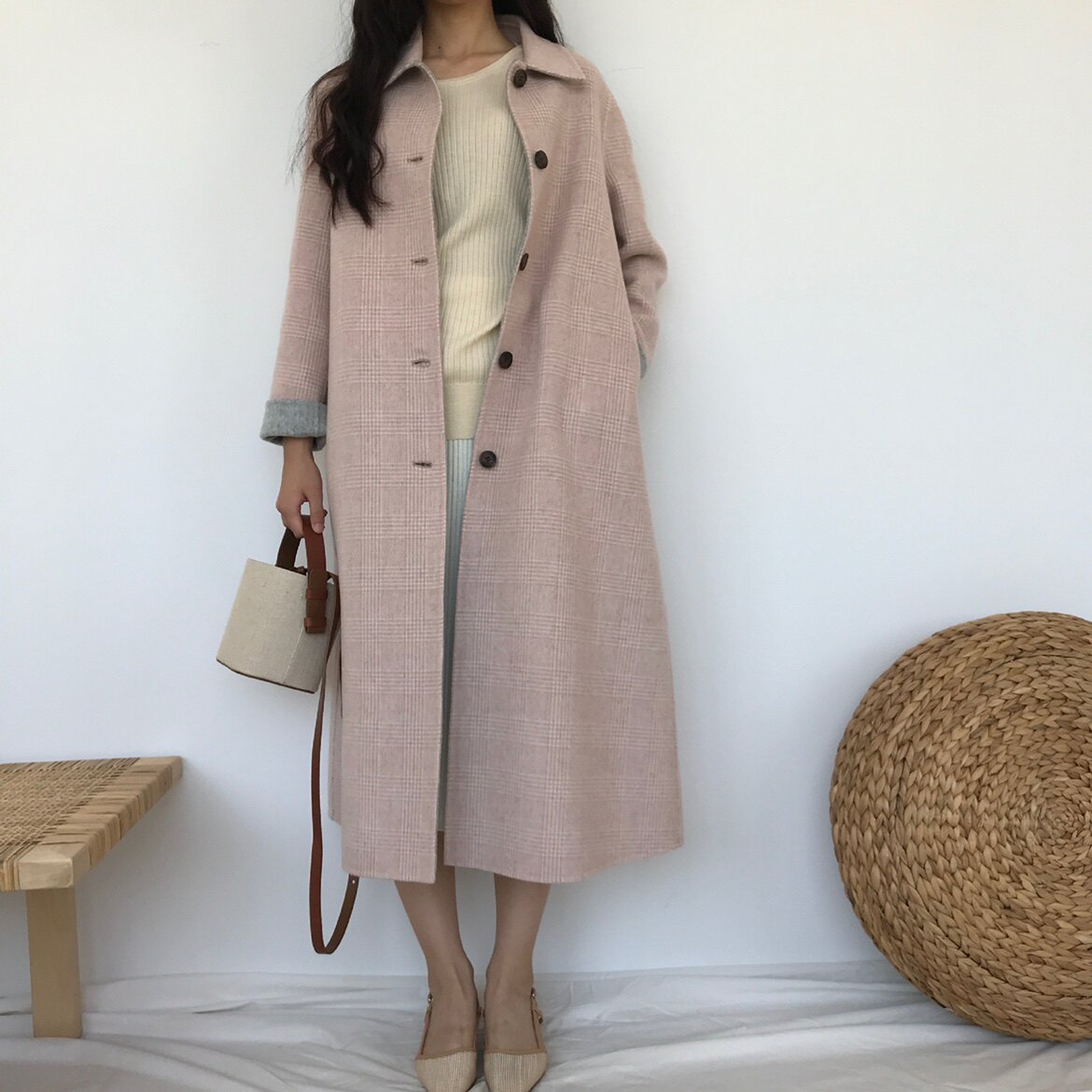 2025新款韩国中长款宽松韩版羊毛呢宽松外套女高级感双面尼羊绒