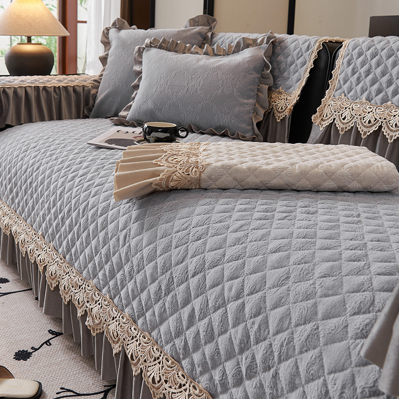 四季通用沙发套罩沙发垫带裙边