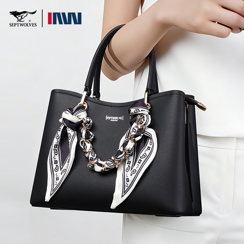 七匹狼女包2026新款真皮手提包丝巾装饰百搭通勤单肩包斜挎包礼物 - 七匹狼潮流旗舰店出品