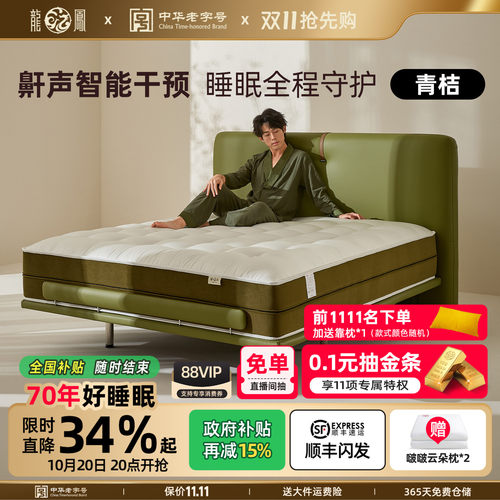 【政府补贴】龙凤智能电动床AI调节多功能床静音助眠青桔+抹茶