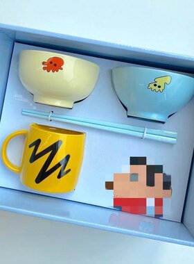现货蜡笔小新陶瓷餐具套装早餐杯马克杯碗筷组合盘子儿童餐具套装