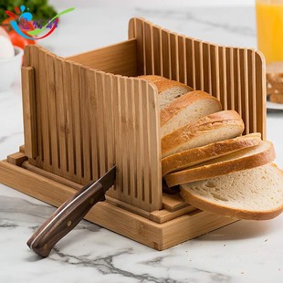 竹制多功能可折叠式面包切片机Bamboo Bread Slicer家用面包切盘