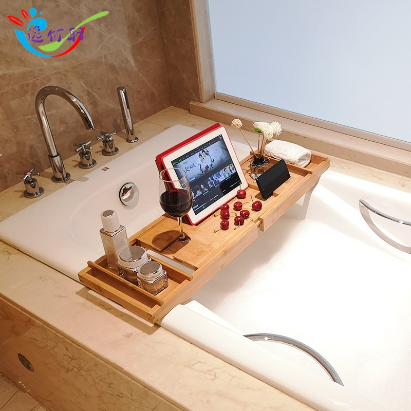 竹制浴缸置物架多功能泡澡红酒架平板手机架浴盆浴桶架欧式浴缸架